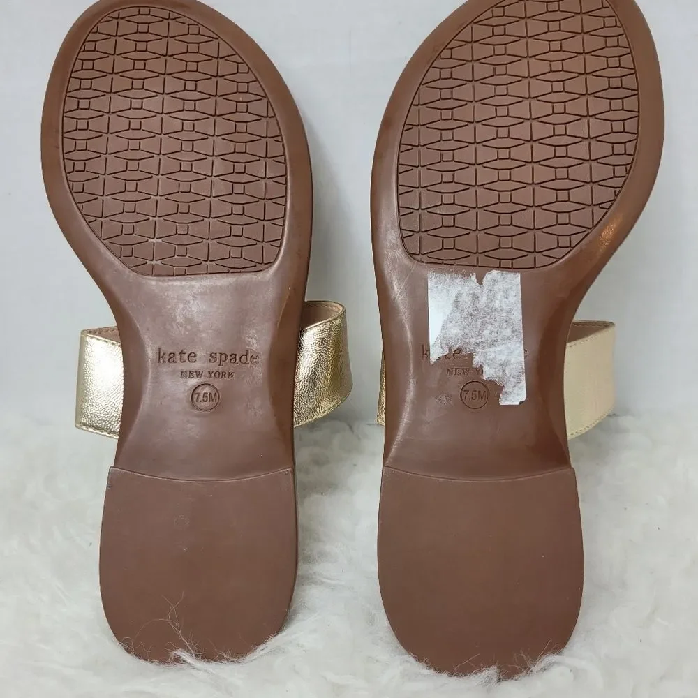 Kate Spade Cece Slide Gold Leather Thong Sandals Shoes Size 7.5